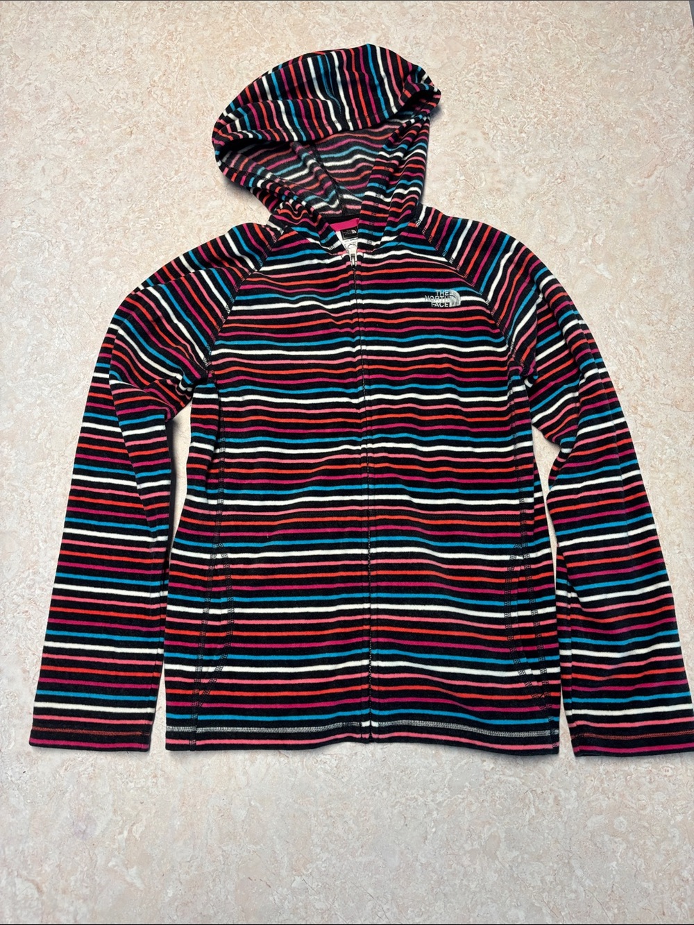 The North Face Hooded Fleece Zip Jacket - Black Pink Blue, White Size XL Girl’s
